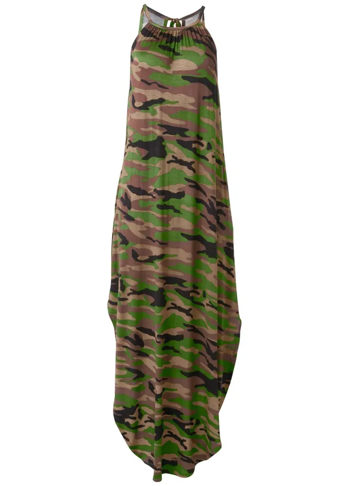 TIE NECK MAXI DRESS Olive Multi Women VENUS Sundresses