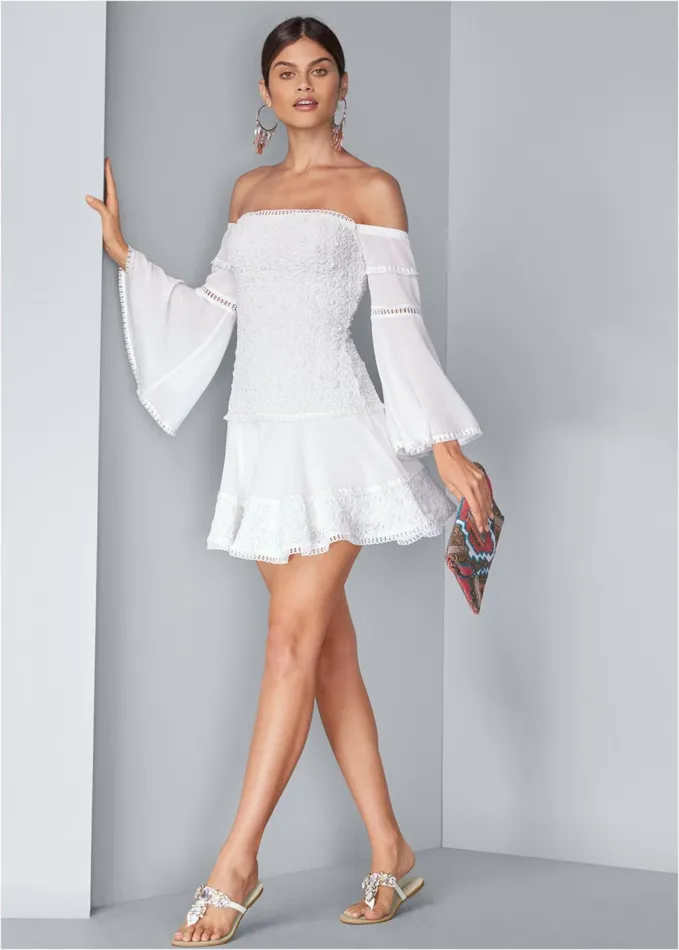 TIERED RUFFLE CHIFFON DRESS White Women VENUS Sundresses