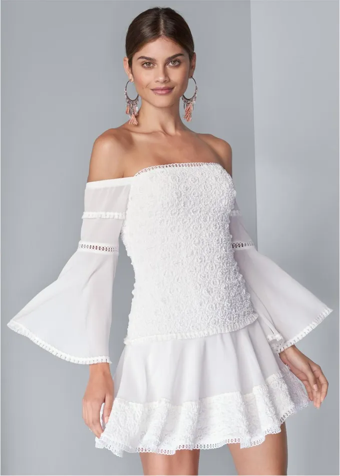 TIERED RUFFLE CHIFFON DRESS White Women VENUS Sundresses