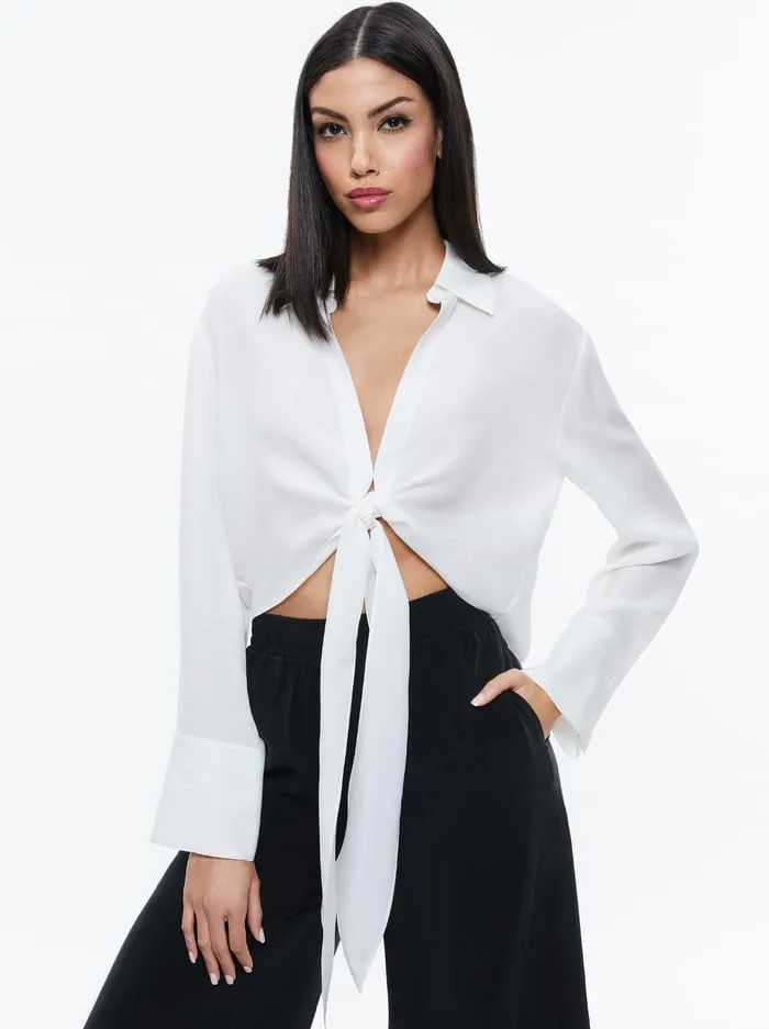 Tops Women Alice Olivia Hannon Tie Front Blouse Off White