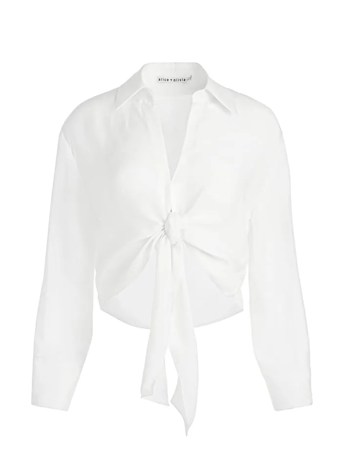 Tops Women Alice Olivia Hannon Tie Front Blouse Off White
