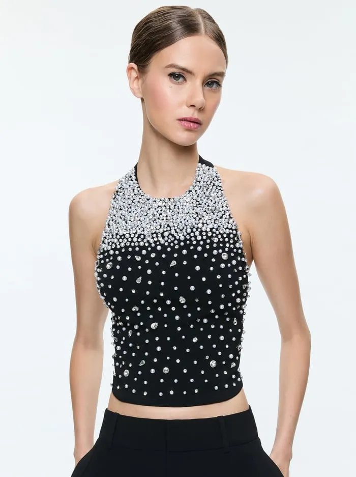 Tops Women Alice Olivia Kiesha Embellished Top Blacksilver