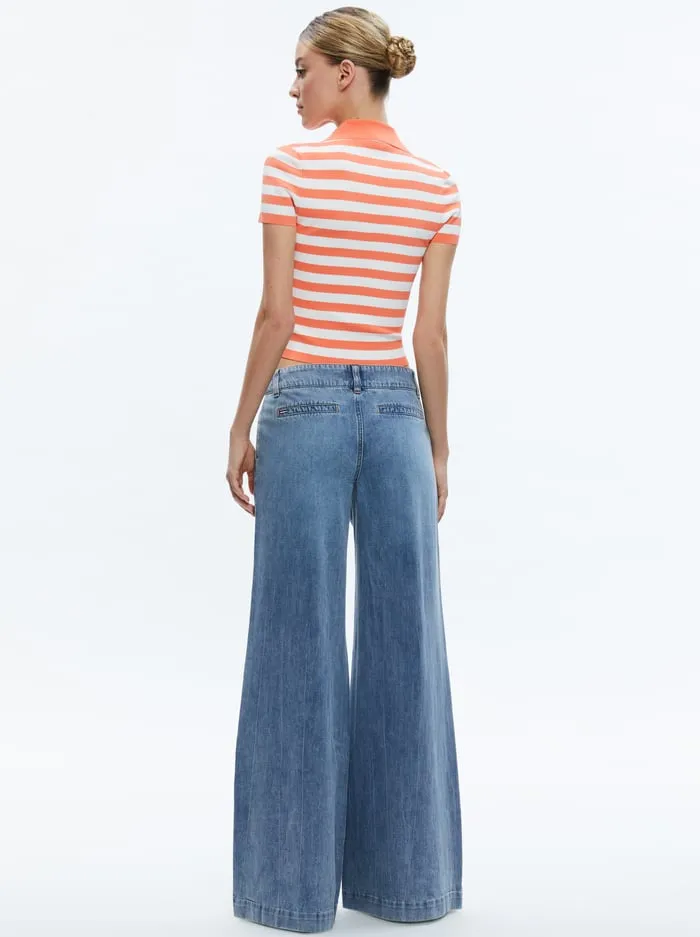 Tops Women Alice Olivia Martha Striped Polo Coralsoft White