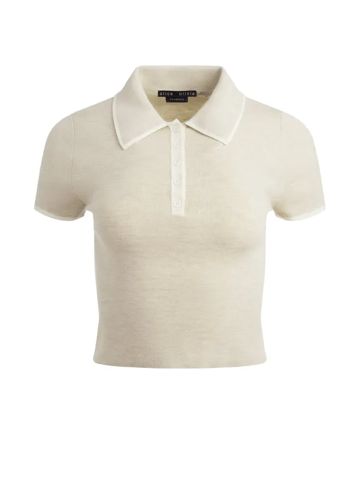 Tops Women Alice Olivia Meda Polo Oatmeal Heathersoft White