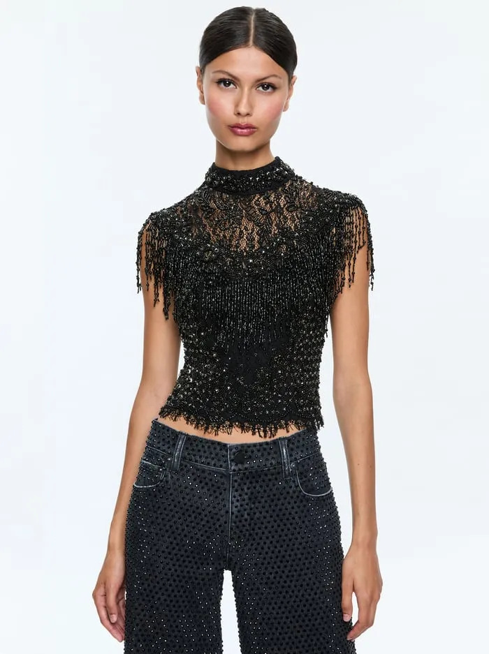 Tops Women Alice Olivia Pria Embellished Top Black