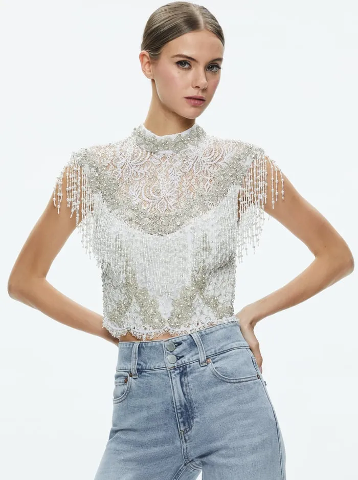 Tops Women Alice Olivia Pria Embellished Top Off White