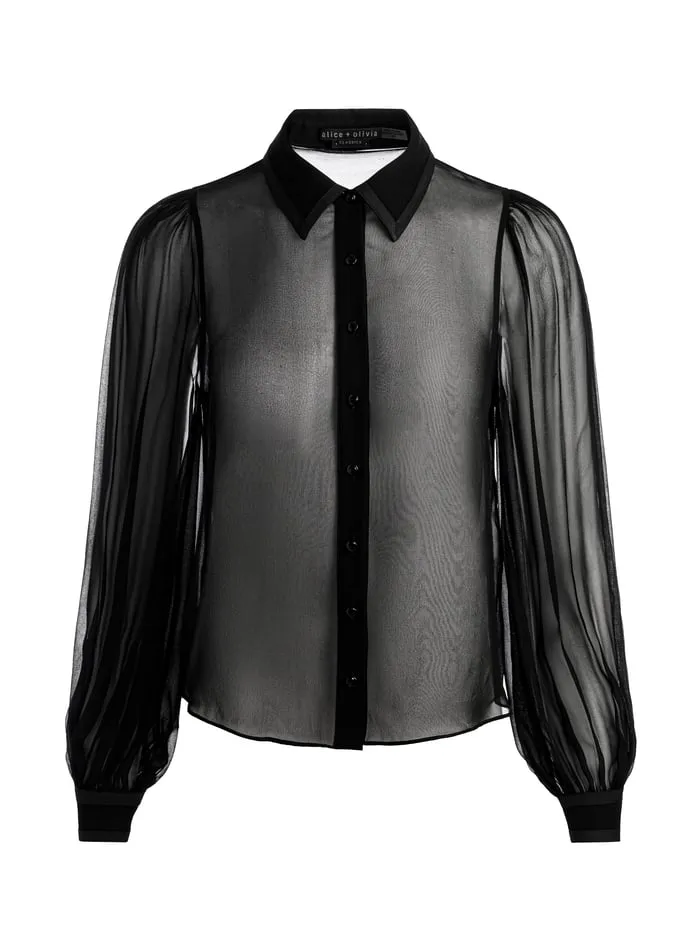Tops Women Alice Olivia Roanne Sheer Blouse Black