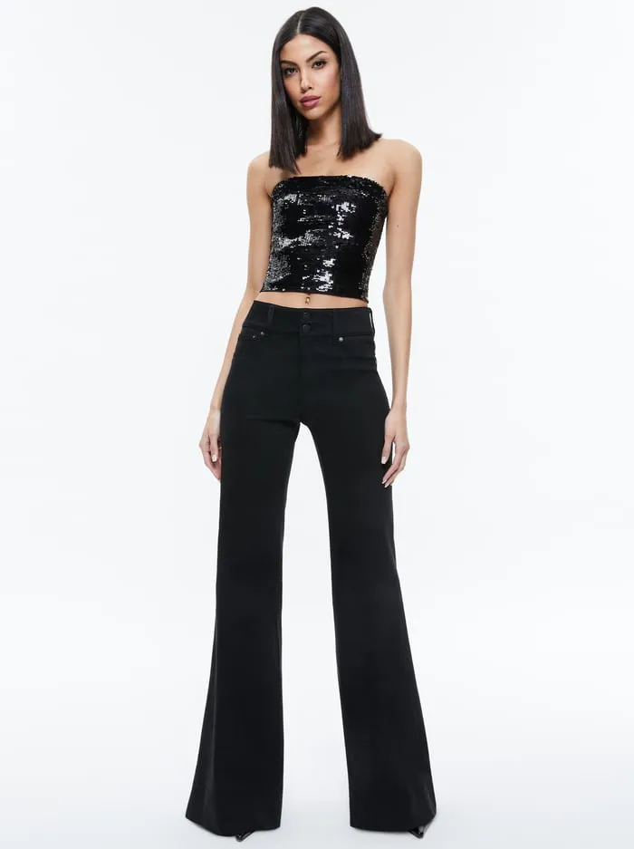 Tops Women Alice Olivia Vivi Sequin Cropped Top Black