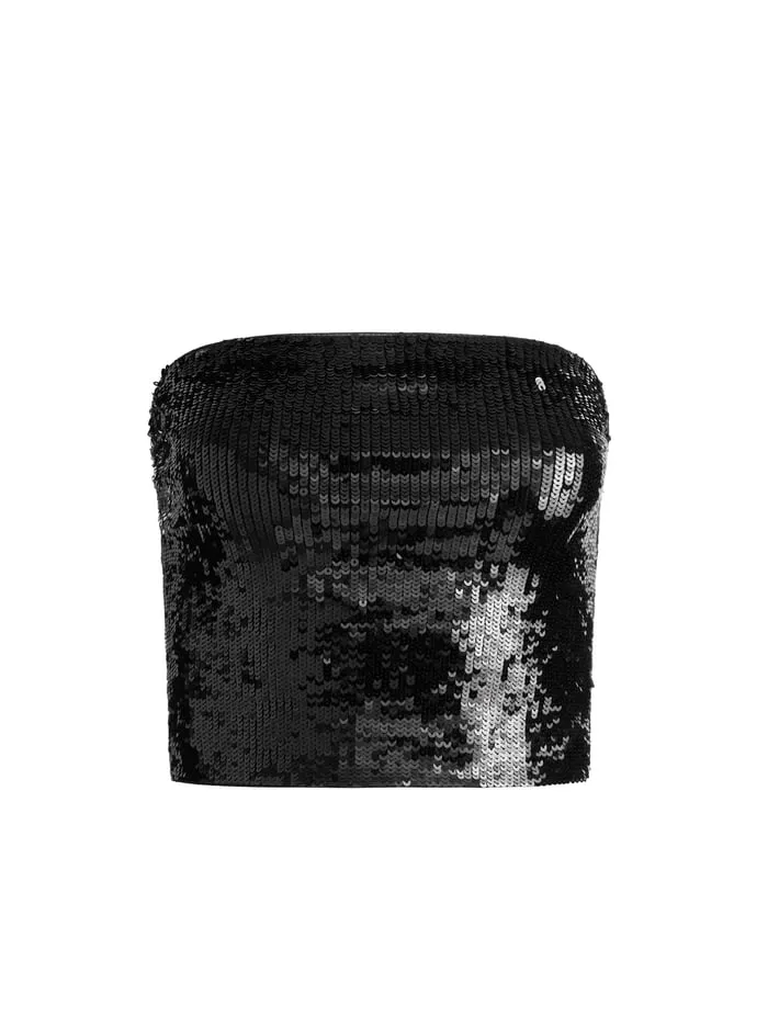 Tops Women Alice Olivia Vivi Sequin Cropped Top Black