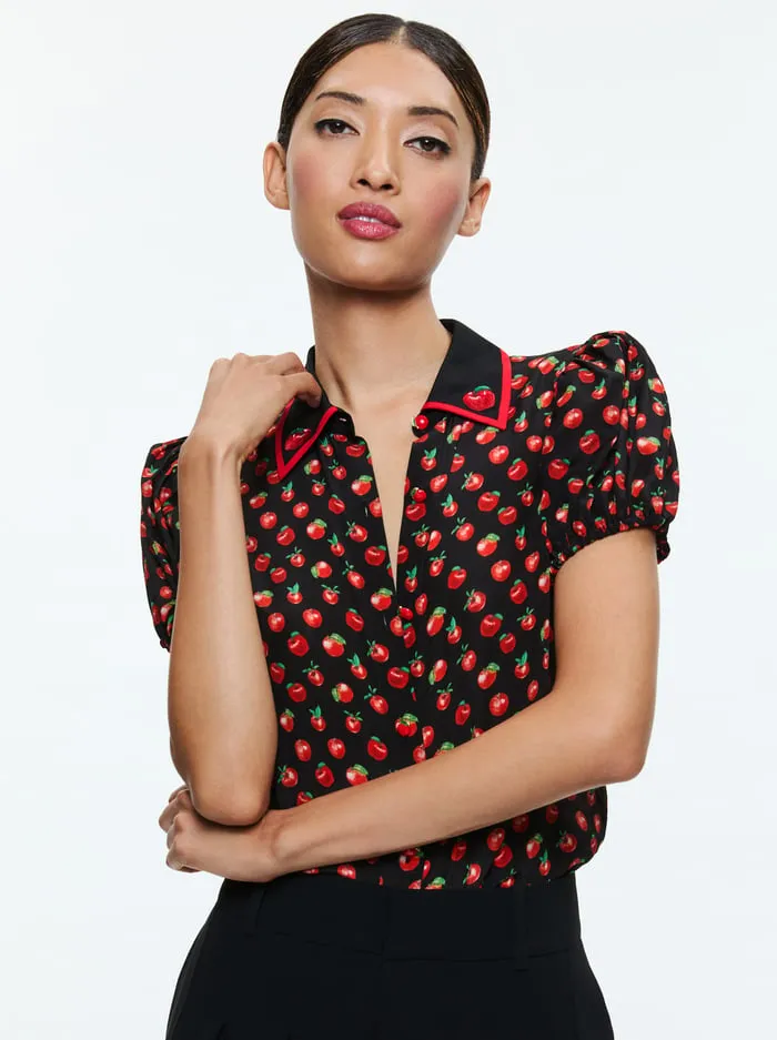 Tops Women Alice Olivia Willa Embroidered Blouse Pink Lady Apple