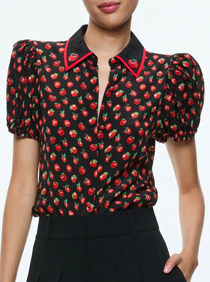 Tops Women Alice Olivia Willa Embroidered Blouse Pink Lady Apple