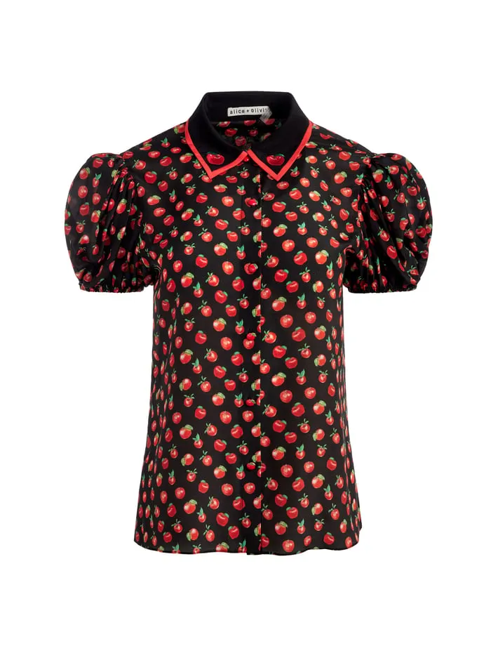 Tops Women Alice Olivia Willa Embroidered Blouse Pink Lady Apple