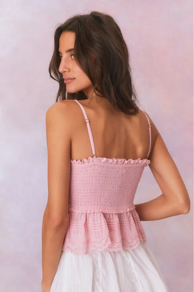 Tops Women LoveShackFancy Marzenia Cotton Smocked Top Cherry Pink