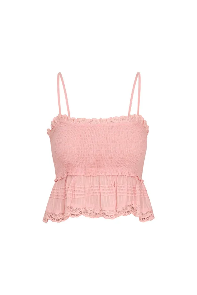 Tops Women LoveShackFancy Marzenia Cotton Smocked Top Cherry Pink