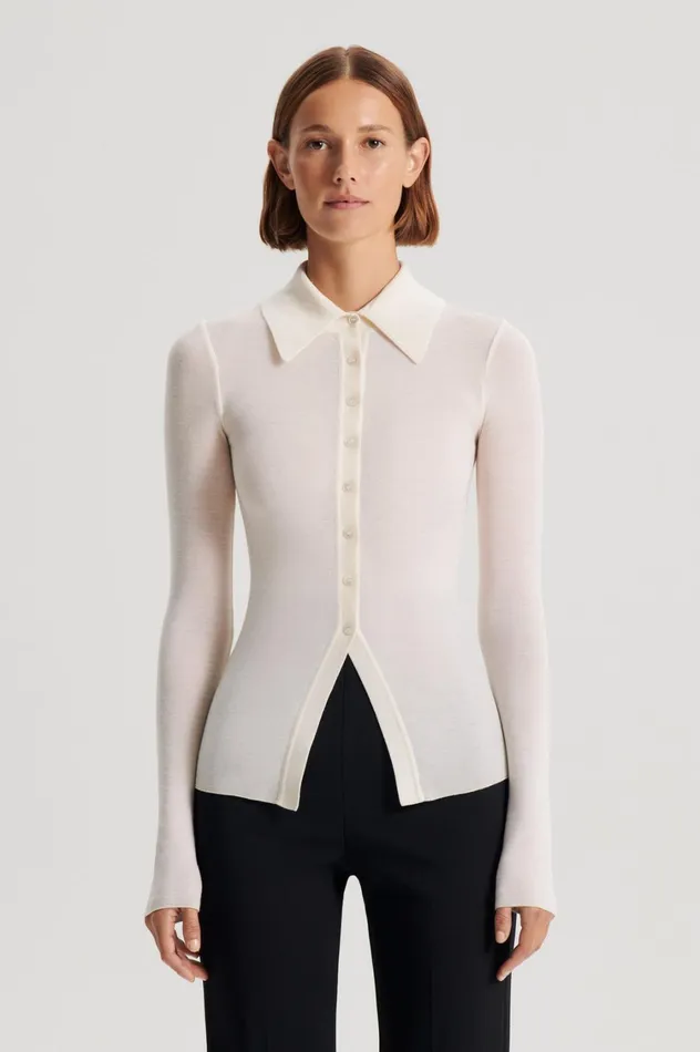 Tops Women Scanlan Theodore BABYWOOL CARDIGAN Ivory Tops Women Scanlan Theodore BABYWOOL CARDIGAN Ivory