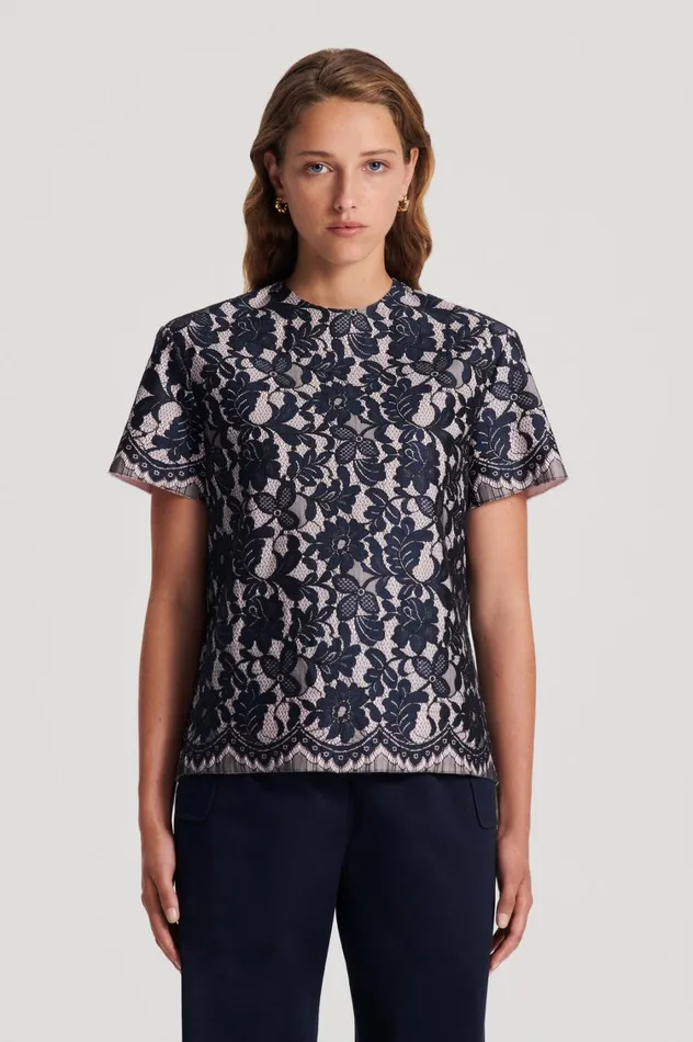 Tops Women Scanlan Theodore BONDED LACE TOP Navy Tops Women Scanlan Theodore BONDED LACE TOP Navy