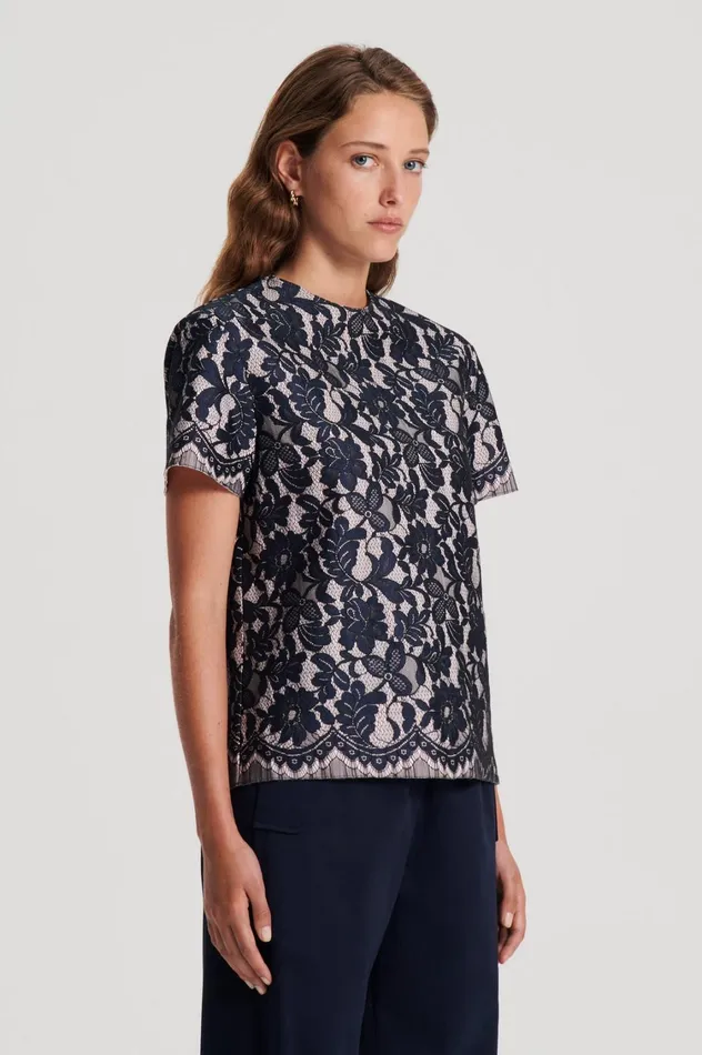 Tops Women Scanlan Theodore BONDED LACE TOP Navy Tops Women Scanlan Theodore BONDED LACE TOP Navy