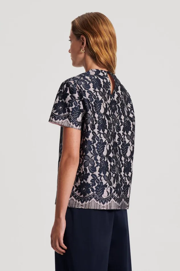 Tops Women Scanlan Theodore BONDED LACE TOP Navy Tops Women Scanlan Theodore BONDED LACE TOP Navy