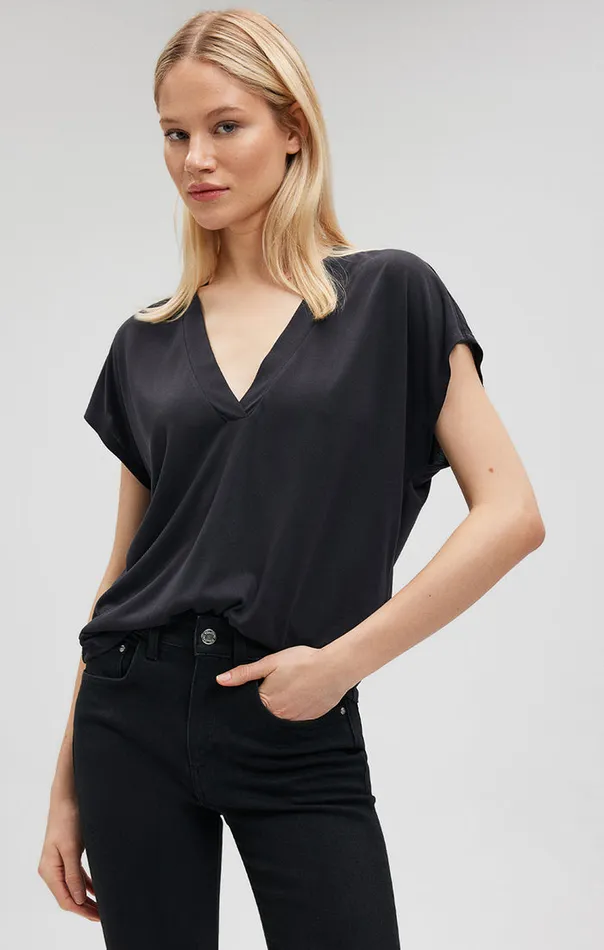 VNeck Shirt In Black Women Mavi Jeans Shirts