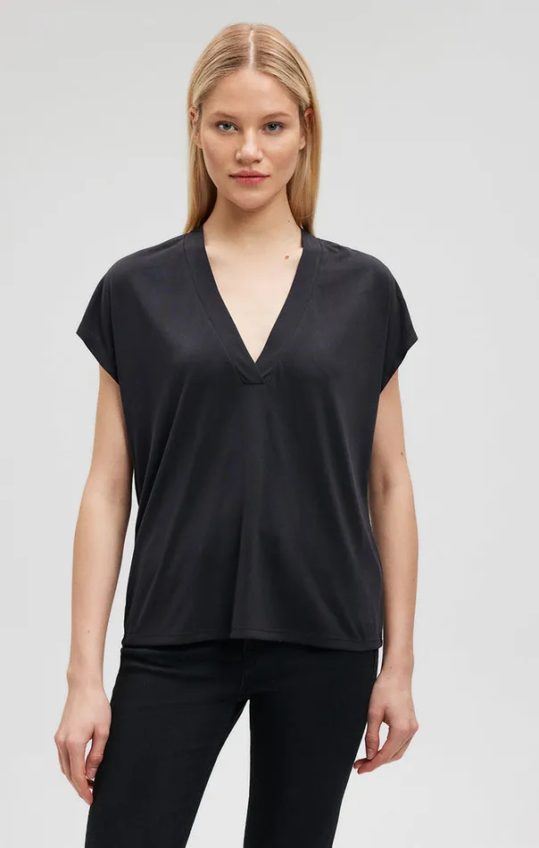 VNeck Shirt In Black Women Mavi Jeans Shirts VNeck Shirt In Black Women Mavi Jeans Shirts