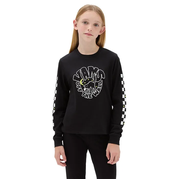Vans Girls Clothing 814 Years Kids Girls Here Kitty Long Sleeve Shorty TShirt 814 Years Black