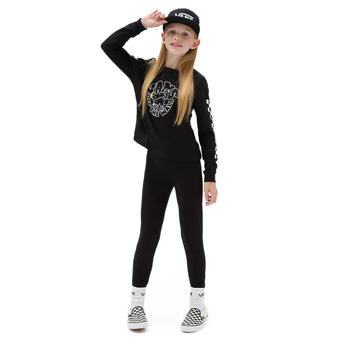 Vans Girls Clothing 814 Years Kids Girls Here Kitty Long Sleeve Shorty TShirt 814 Years Black