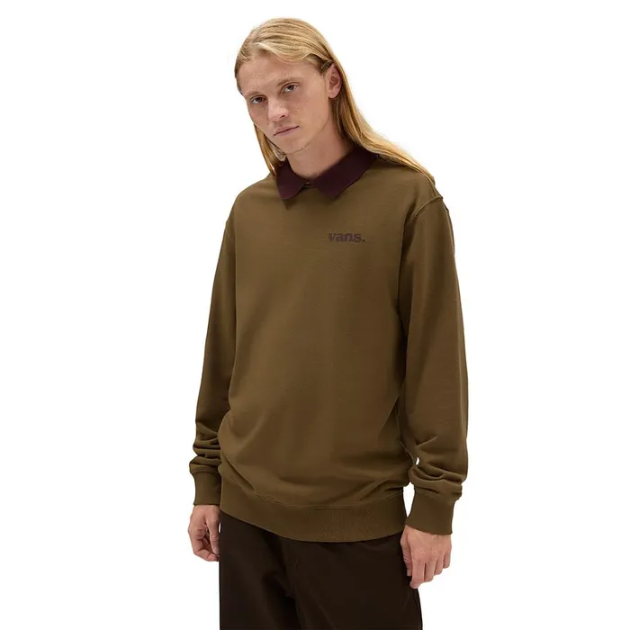 Vans Hoodies and Sweatshirts Men Lowered Collar Crew Sweatshirt Brown