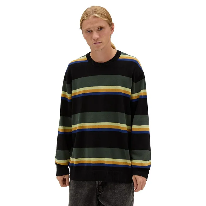 Vans Hoodies and Sweatshirts Men Tacuba Stripe Crew Sweater Black Green