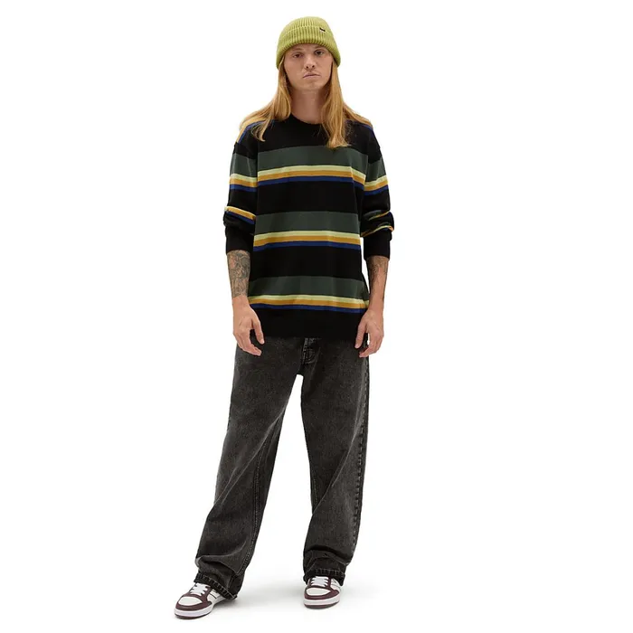 Vans Hoodies and Sweatshirts Men Tacuba Stripe Crew Sweater Black Green