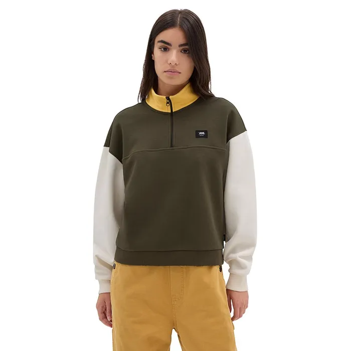 Vans Hoodies and Sweatshirts Women Colorblock Half Zip Mock Pullover Hoodie Green