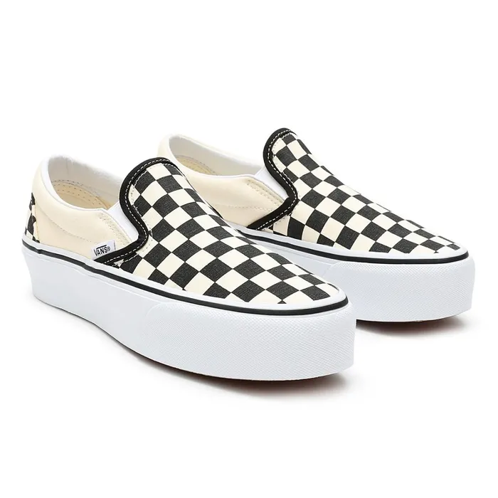 Vans Platform Shoes Women Checkerboard Classic SlipOn Platform Shoes Black White