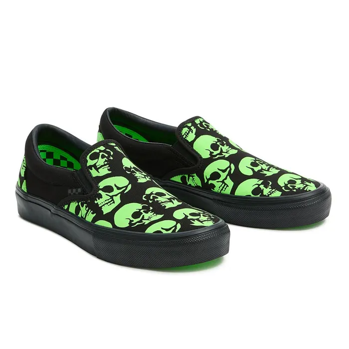 Vans View All Men Skate SlipOn Glow Skulls Shoes Green
