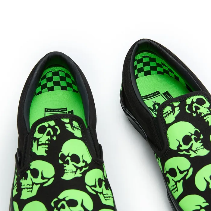 Vans View All Men Skate SlipOn Glow Skulls Shoes Green