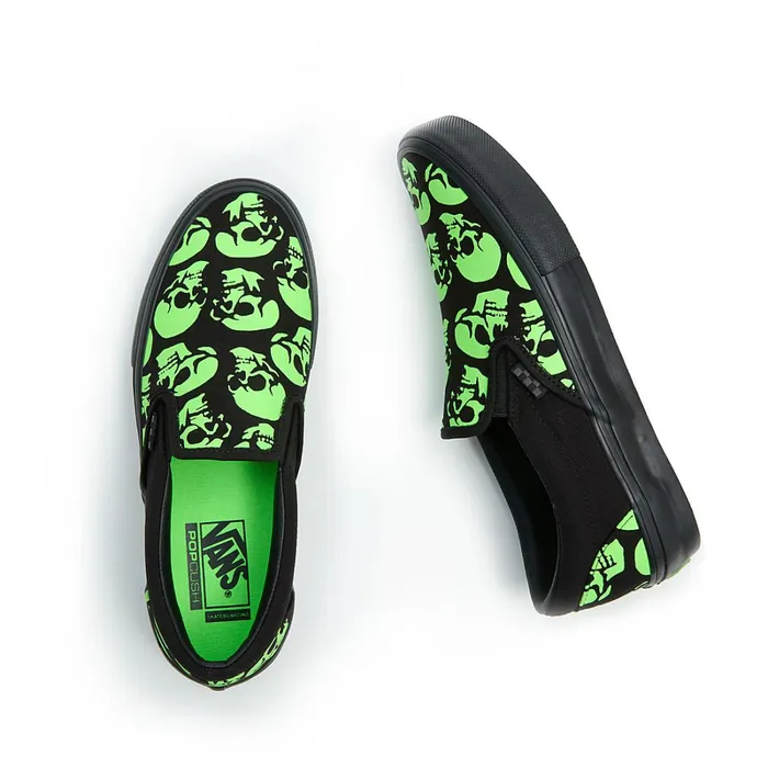 Vans View All Men Skate SlipOn Glow Skulls Shoes Green