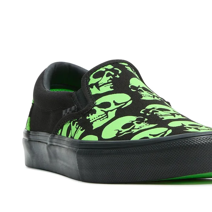 Vans View All Men Skate SlipOn Glow Skulls Shoes Green