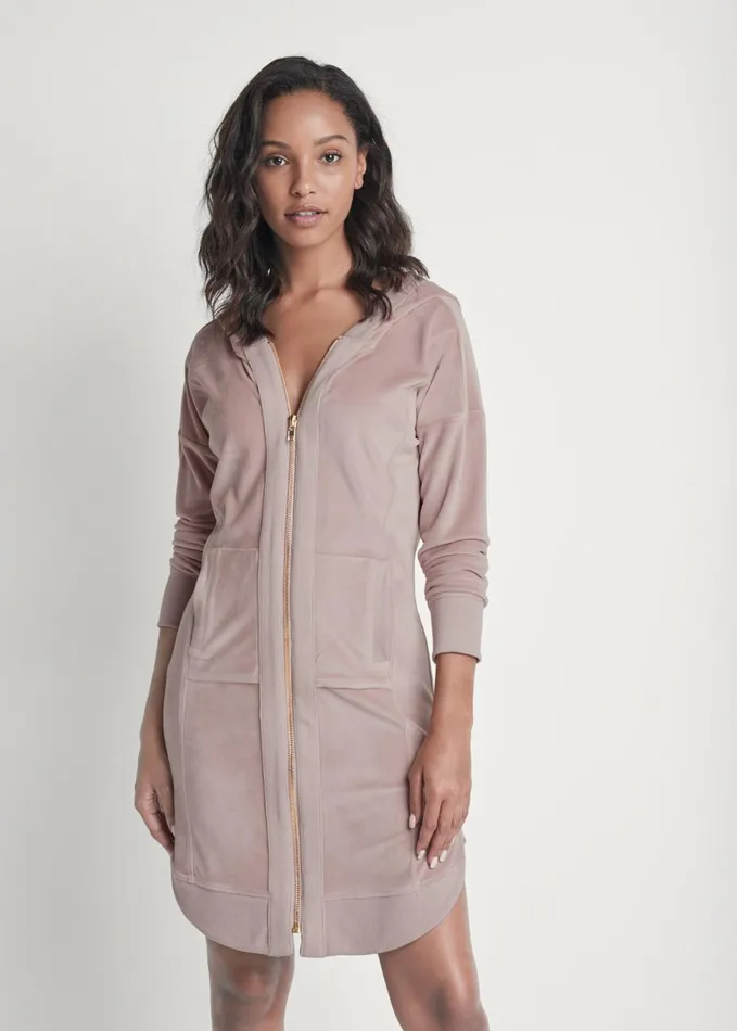 VELOUR ZIPPER FRONT DRESS Light Pink Women VENUS Dresses
