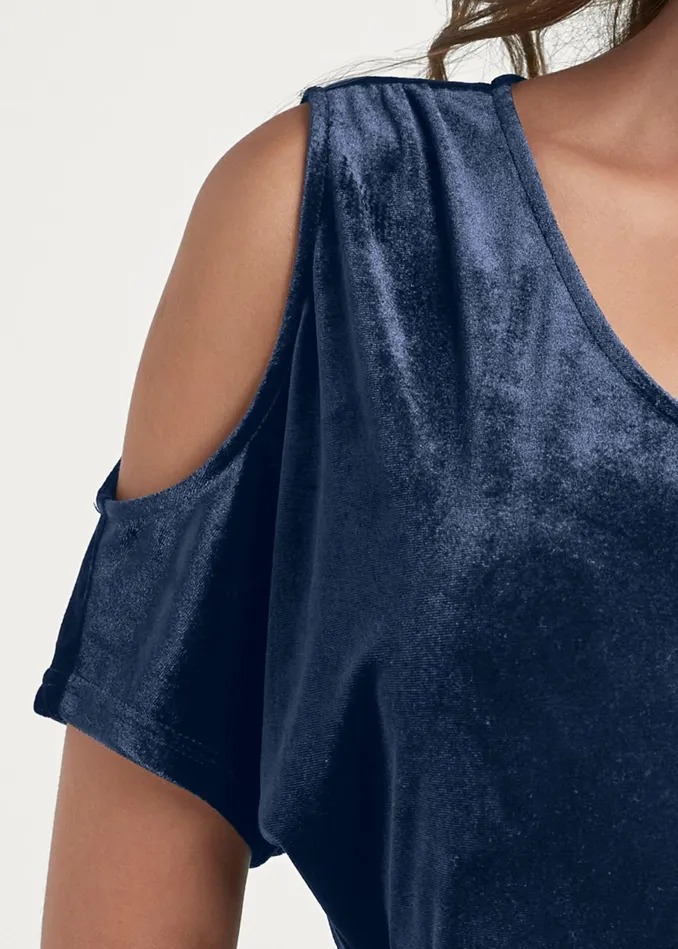 VELVET COLD SHOULDER TOP Navy Women VENUS Night Out Tops