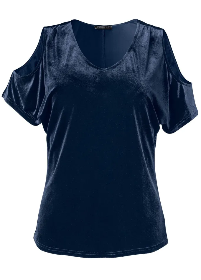 VELVET COLD SHOULDER TOP Navy Women VENUS Night Out Tops