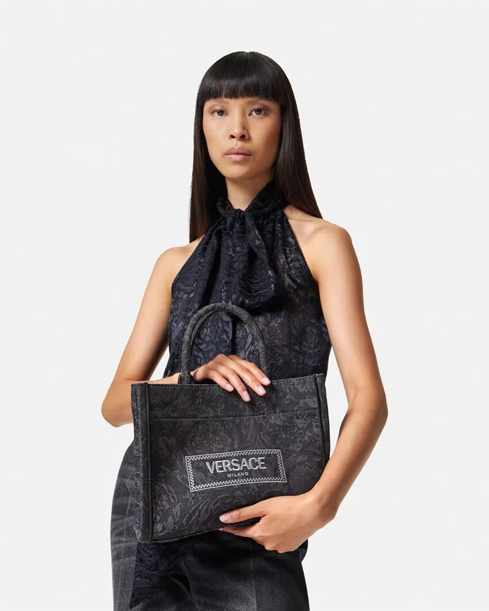 Versace Barocco Athena Small Tote Bag Blackprint Women Totes