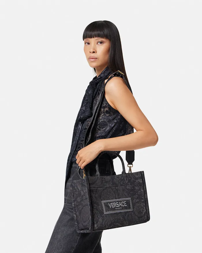 Versace Barocco Athena Small Tote Bag Blackprint Women Totes