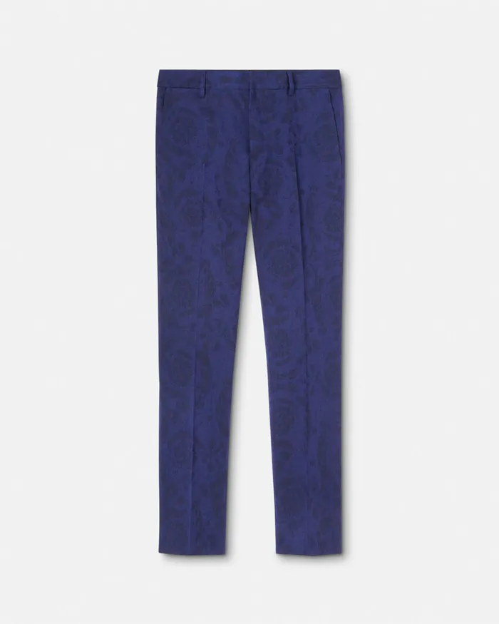 Versace Barocco Jacquard Wool Pants Blue Men Blazers and Suits