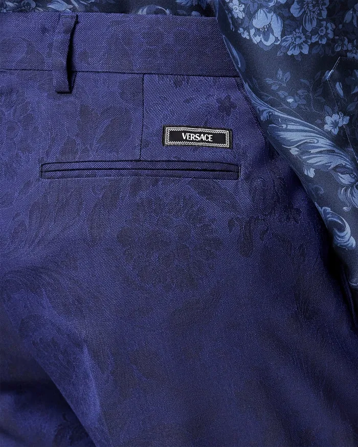 Versace Barocco Jacquard Wool Pants Blue Men Blazers and Suits