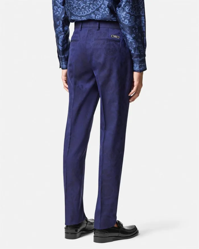 Versace Barocco Jacquard Wool Pants Blue Men Blazers and Suits