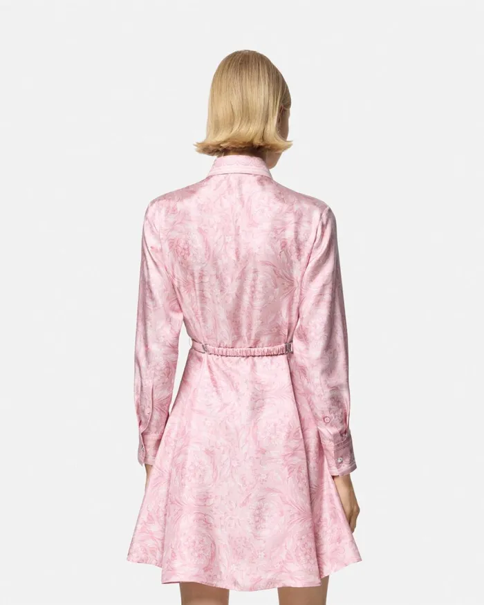 Versace Barocco Silk Midi Shirt Dress Pinkprint Women Dresses