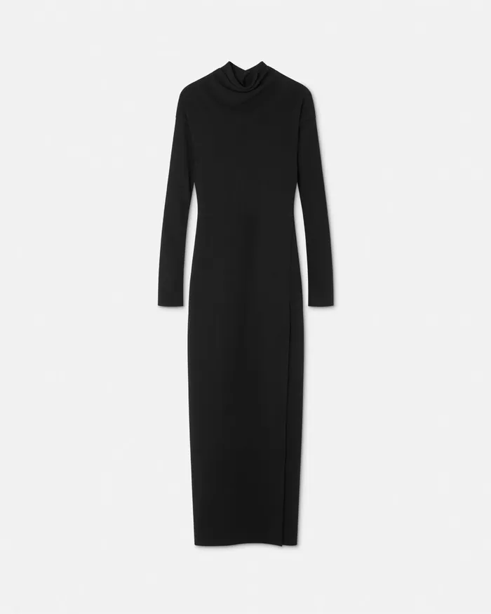 Versace Cady DrapedNeck Slit Gown Black Women Dresses