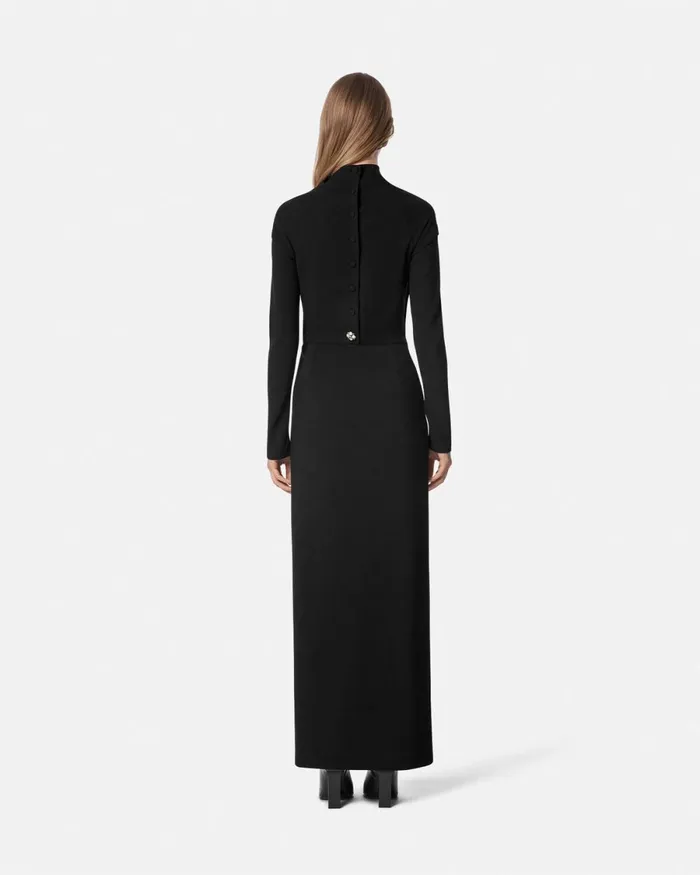 Versace Cady DrapedNeck Slit Gown Black Women Dresses