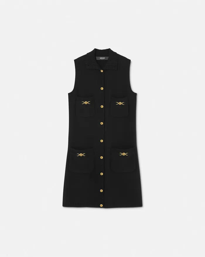 Versace CashmereBlend Shift Knit Mini Dress Black Women Dresses