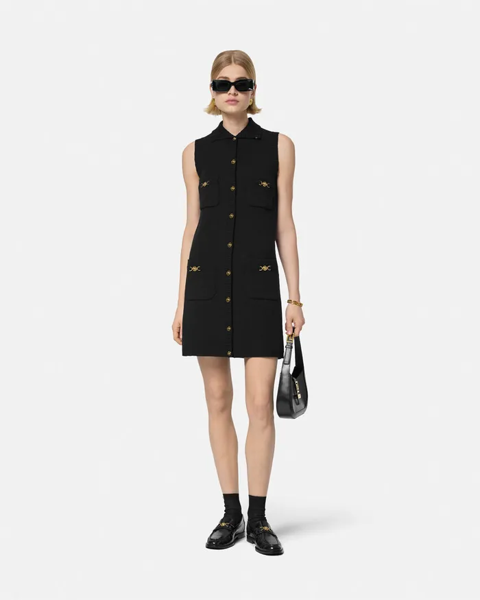 Versace CashmereBlend Shift Knit Mini Dress Black Women Dresses
