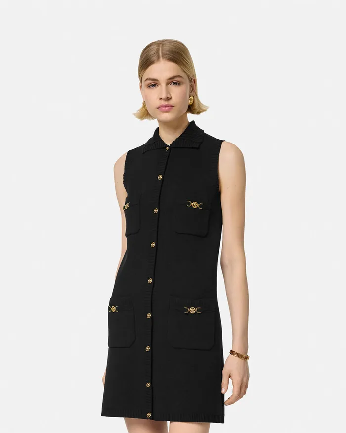 Versace CashmereBlend Shift Knit Mini Dress Black Women Dresses