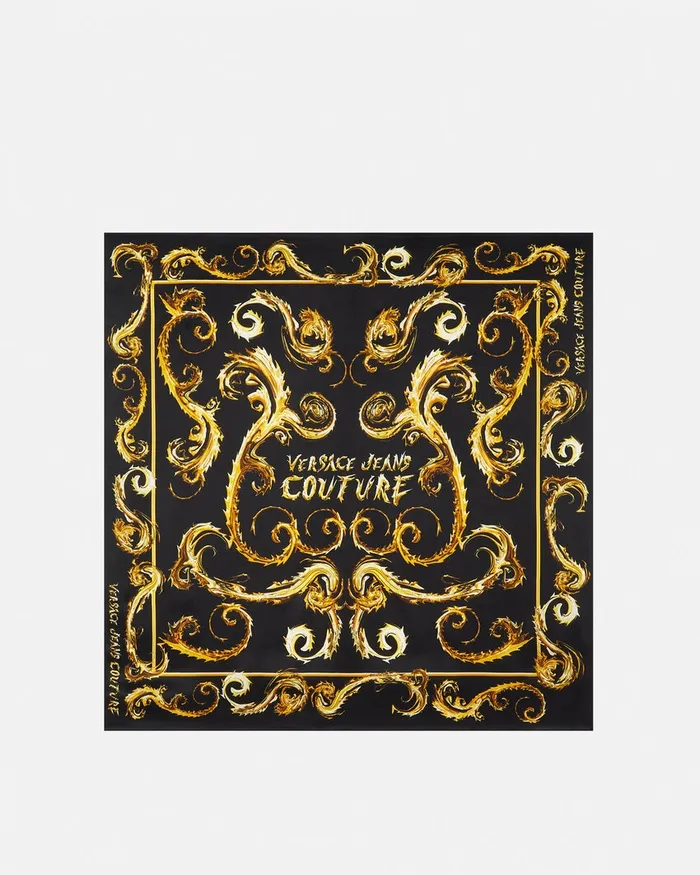 Versace Chromo Couture Silk Foulard 90 Cm Blackgold Women Jeans Couture